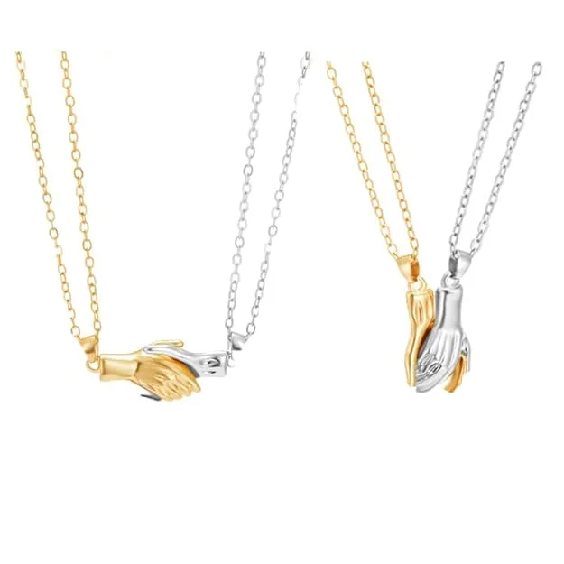 Couple Bracelet & Necklace Set - Lock & Key & Magnetic Hand Pendant Combo