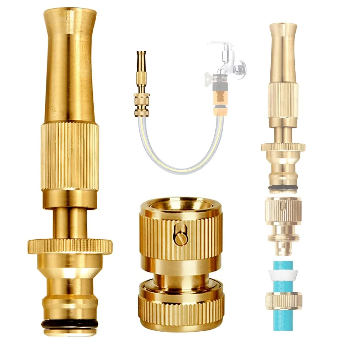 Brass Gun Nozzle Water Spray Nozzle Connector – Heavy-Duty Adjustable Jet Spray for Garden Watering, Car Wash, Bike Cleaning & Plant Care | High-Pressure Brass Hose Nozzle