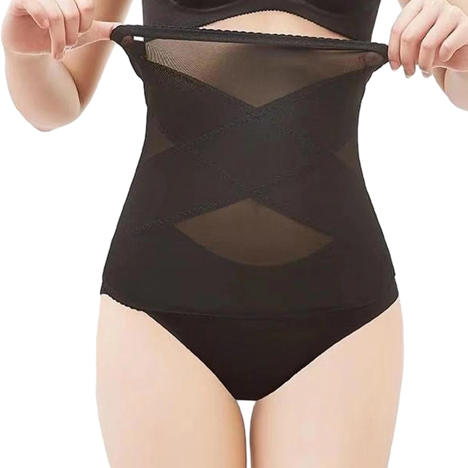 Women Waist Trainer Cincher - Cross Mesh Girdle for Waist Shaping - Body Shaper Girdle Stomach Shapewear Waist Shaper Tummy Tuck Belt Black