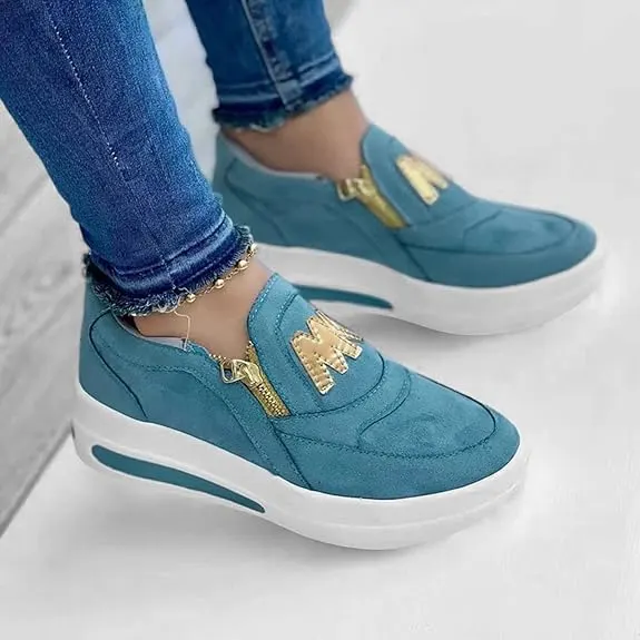 Stylish Zipper-Detail Platform Slip-On Shoes