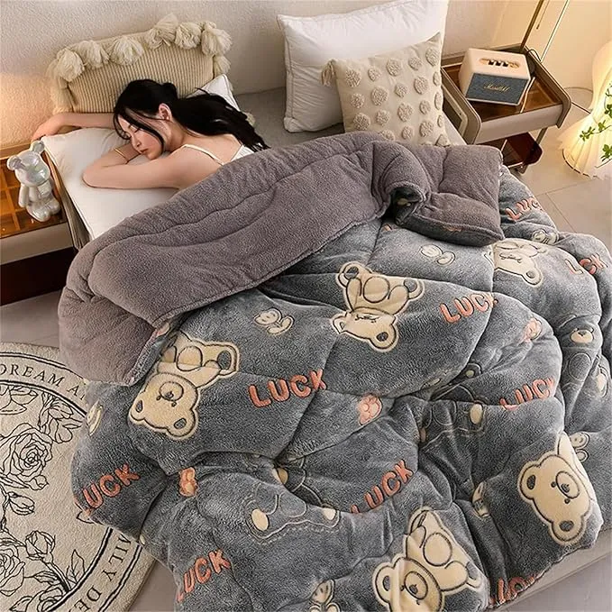 Fluffy Cashmere Quilt, Thicken Winter Comforter, Lamb Velvet Core, Plush Winter Blanket
