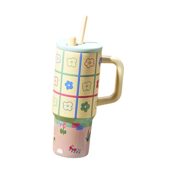 Floral Insulated Travel Tumbler with Straw
