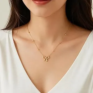Elegant Gold-Plated Bow Pendant Necklace for Women