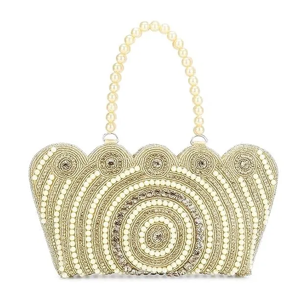 Handicraft Pearl Tote Clutch With Multistone Work