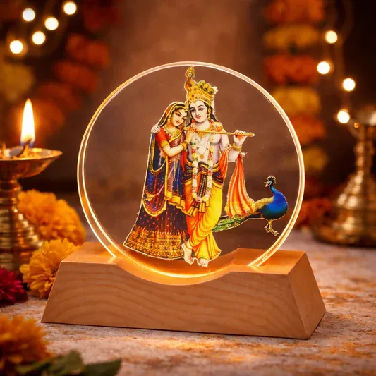 3D Radha Krishna Crystal Ball Lamp