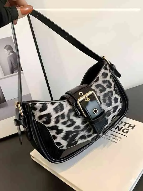 Leopard Print Buckle Shoulder Bag