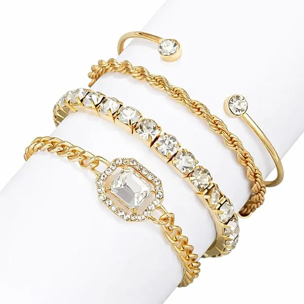 Elegant Gold-Plated Crystal Bracelet Set for Women