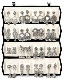 Traditional Oxidized Silver Jhumka Earrings Combo Set