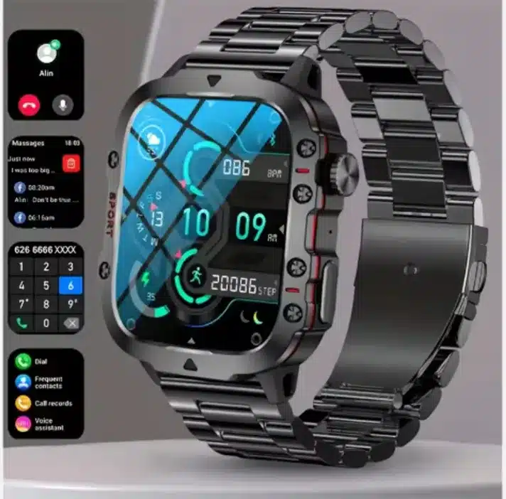 Rugged AMOLED Bluetooth Calling Smart Watch with Metal Strap