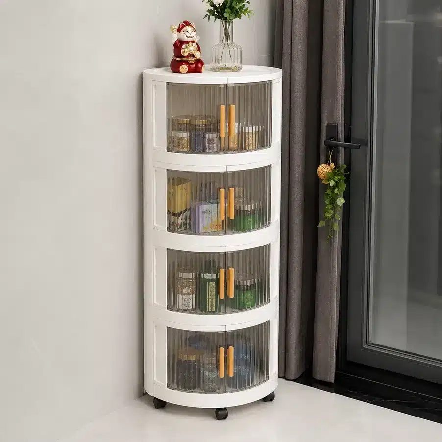 4 Tier Corner Storage Cabinet with Wheels