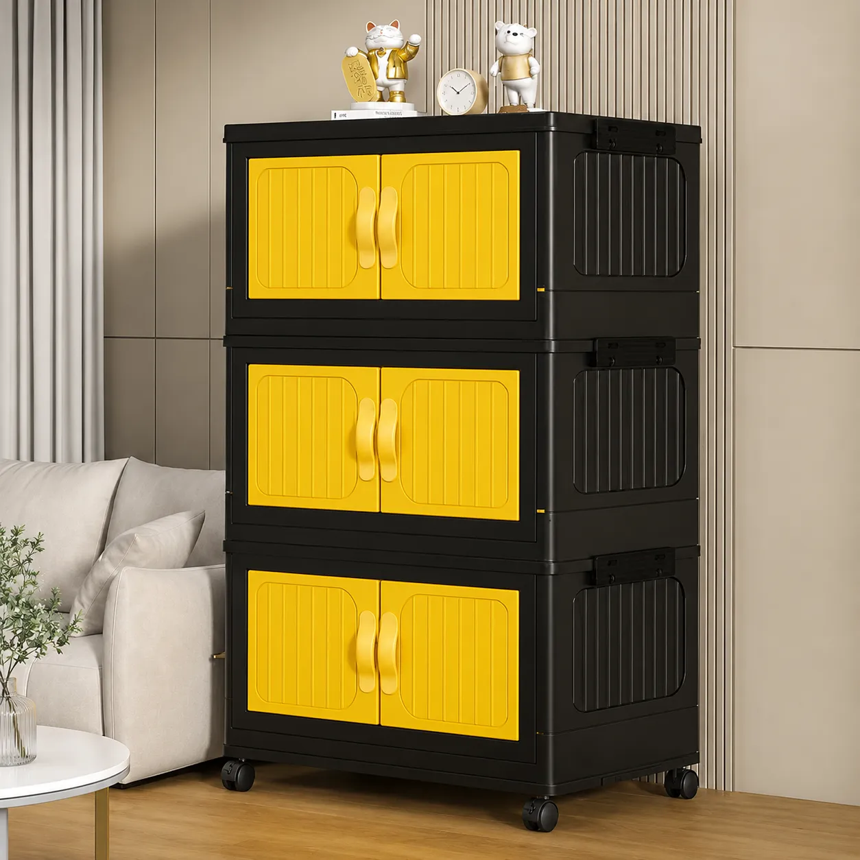 3 Layer Foldable Storage Cabinet with Wheels